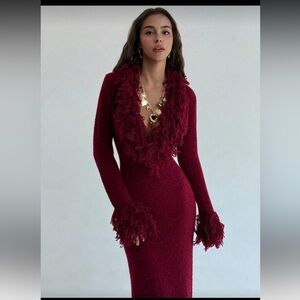 SHEIN Burgundy Long Sleeve Maxi Dress